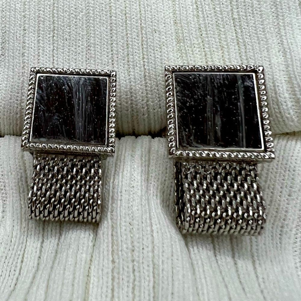 Vintage Silvertone Wraparound Mesh/Watchband Cufflinks